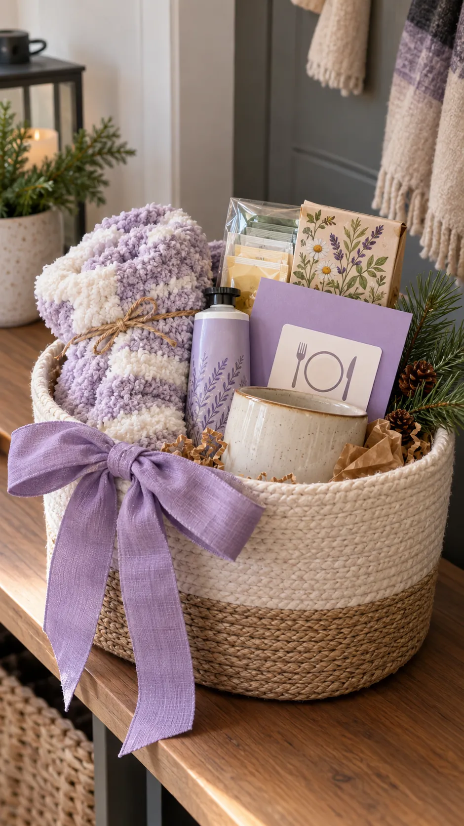 Daycare Comfort Basket arranged as a teacher Christmas gift basket