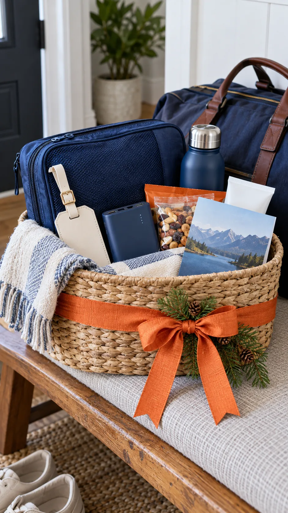 Travel Ready Basket arranged as a teacher Christmas gift basket
