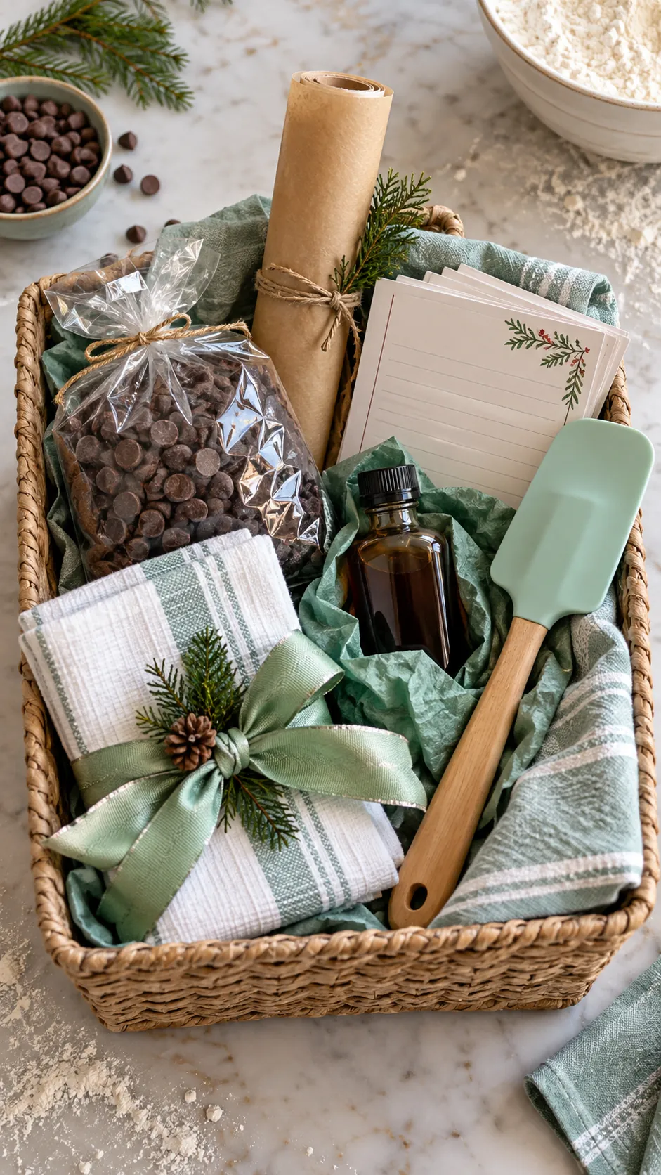 Weekend Baking Basket arranged as a teacher Christmas gift basket