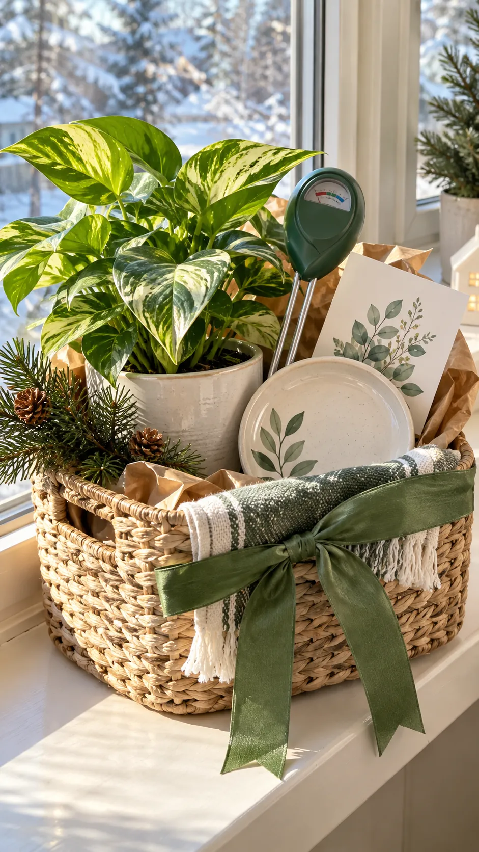 Plant Lover Basket arranged as a teacher Christmas gift basket