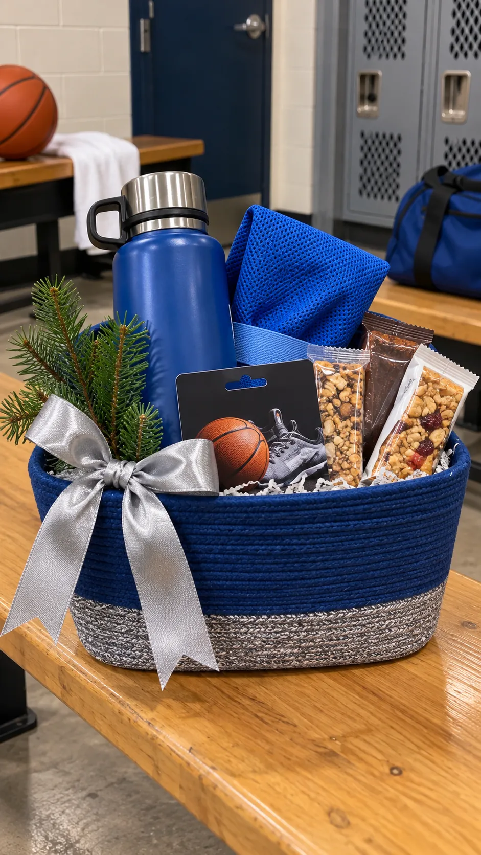 Sports Coach Basket arranged as a teacher Christmas gift basket