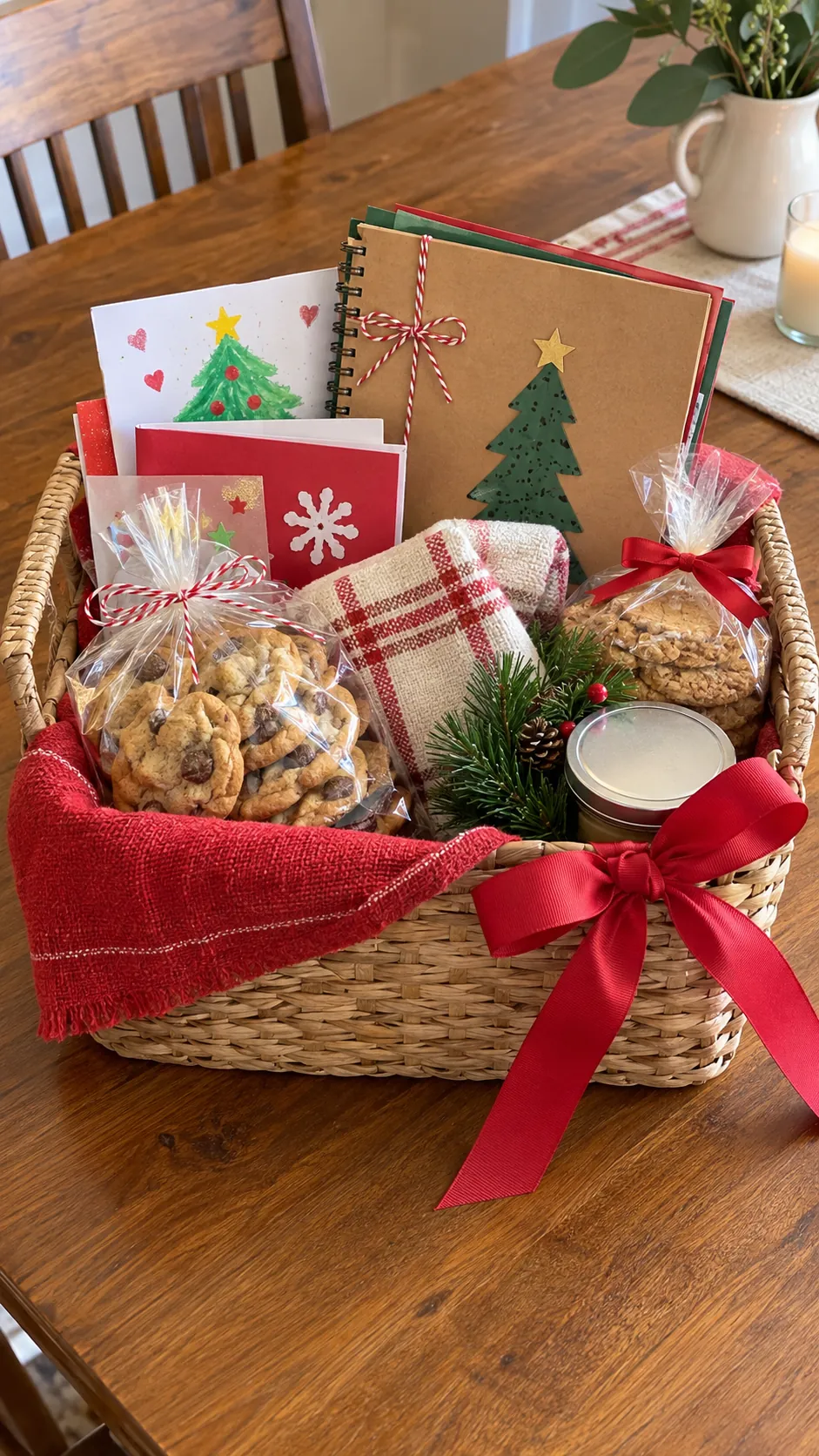 Homemade Gratitude Basket arranged as a teacher Christmas gift basket