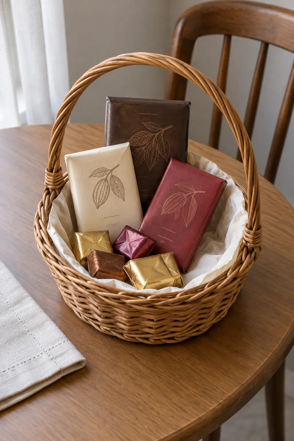 A small basket of proven favorites arranged with packaged chocolate