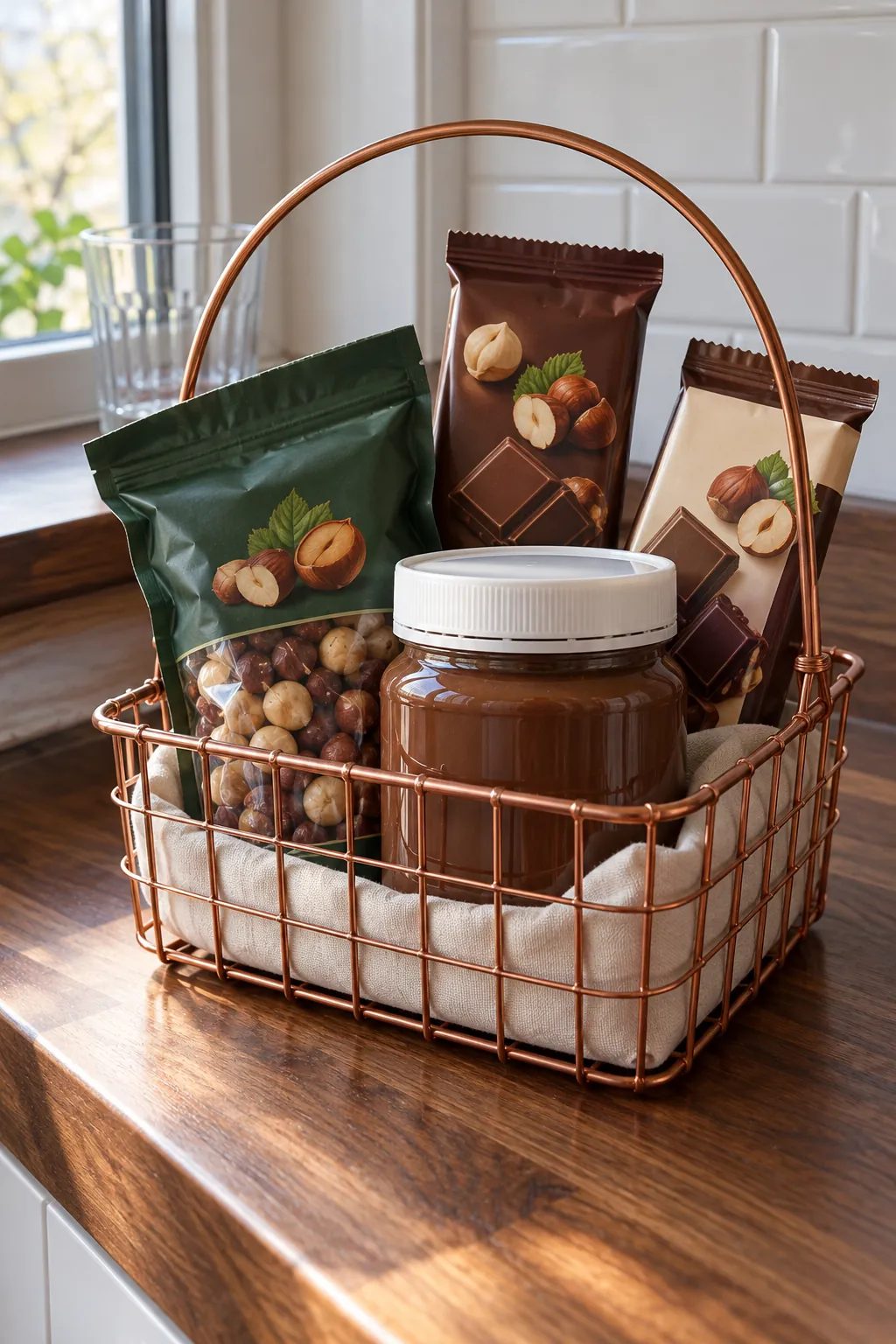 A nut lover’s chocolate basket arranged with packaged chocolate