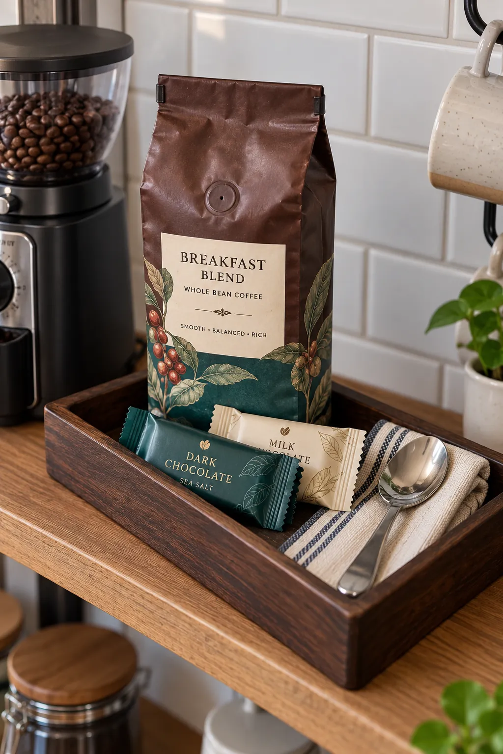 A coffee break chocolate basket arranged with packaged chocolate