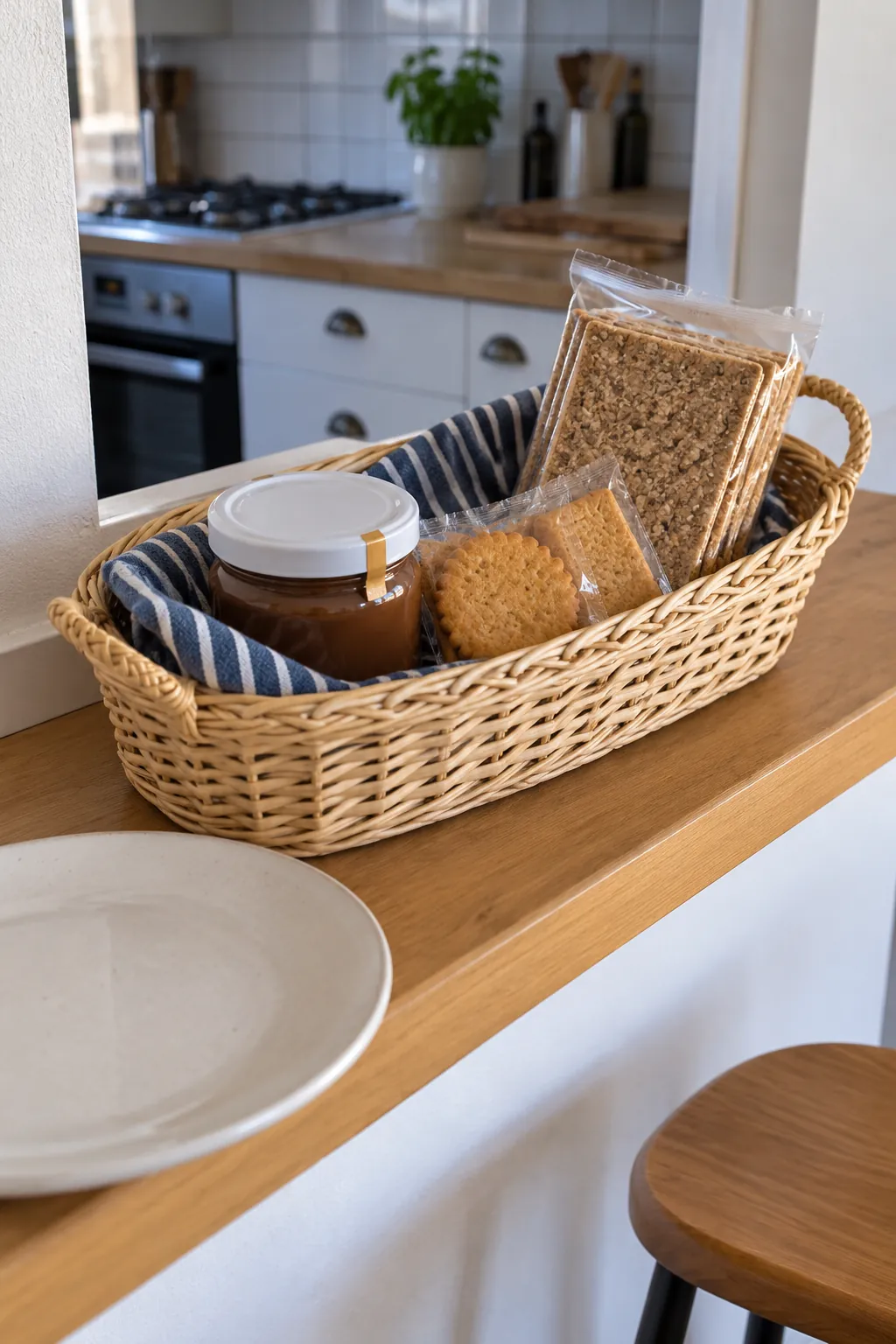 A chocolate breakfast basket arranged with packaged chocolate