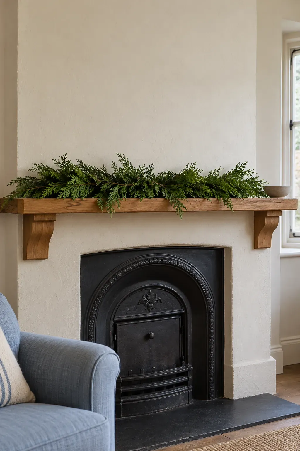 Let cedar follow the shelf for a Christmas mantel garland