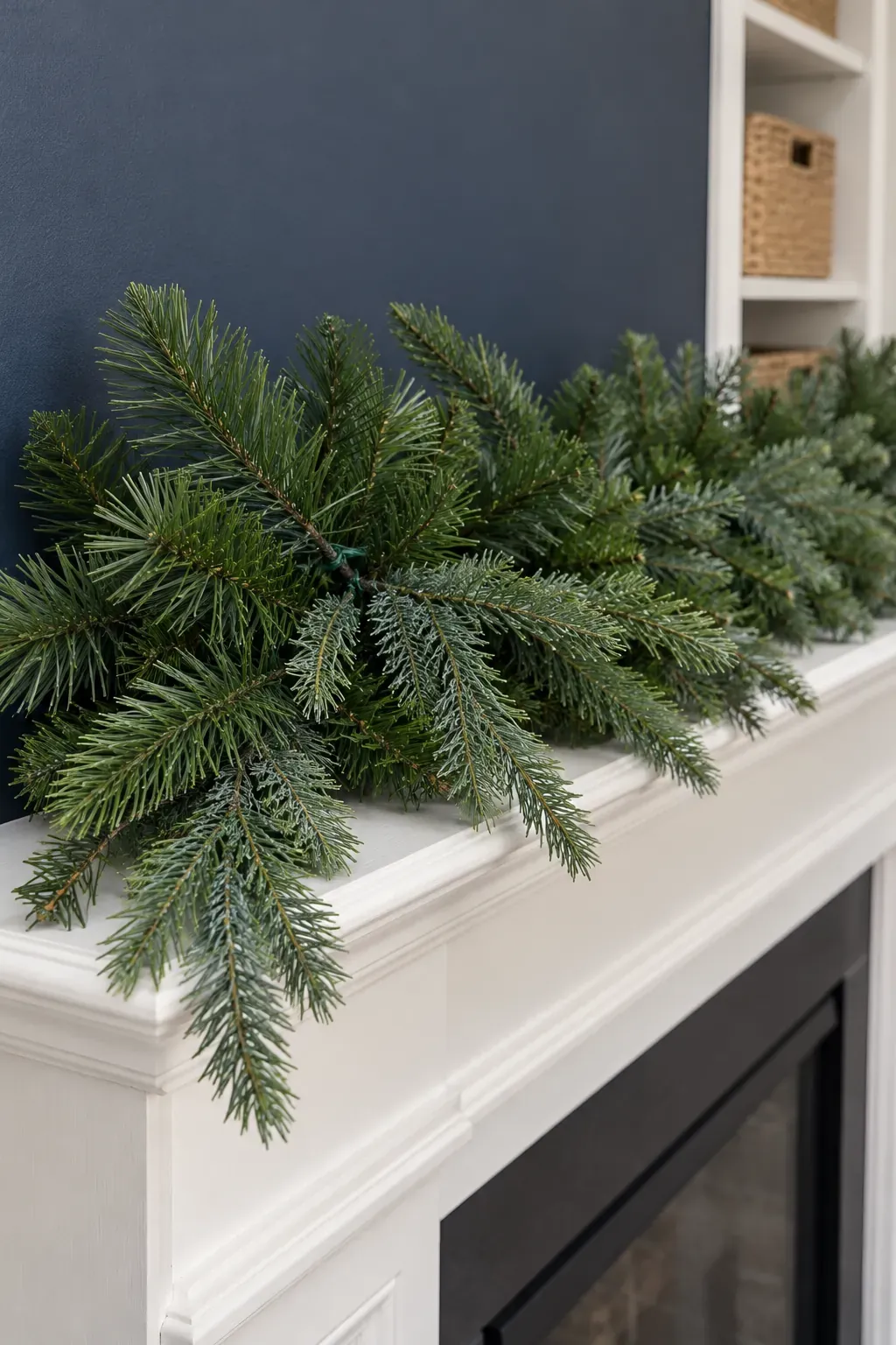 Layer two different evergreen textures for a Christmas mantel garland