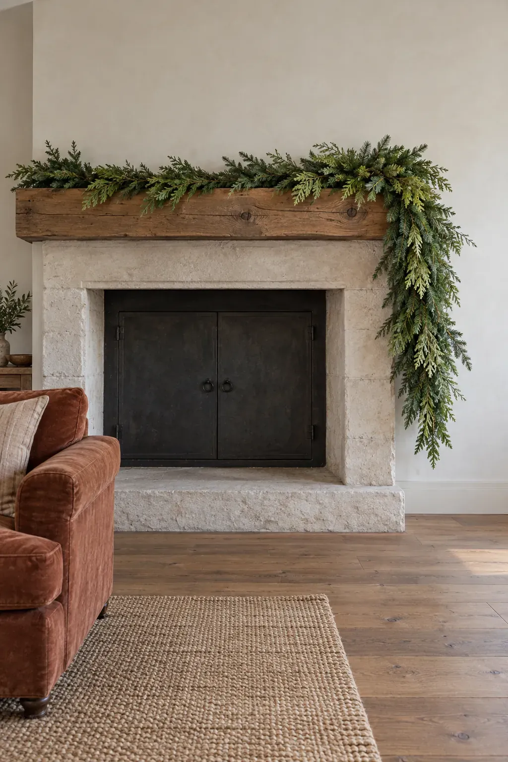 Build a generous drop on one side for a Christmas mantel garland