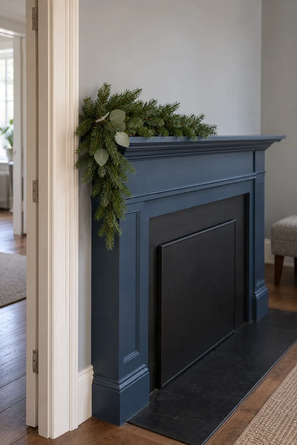 Keep the asymmetry compact for a Christmas mantel garland