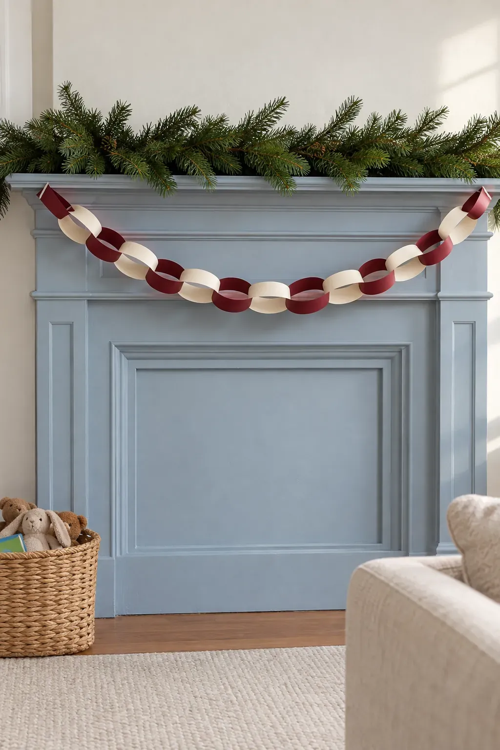 Add a handmade paper chain for a Christmas mantel garland