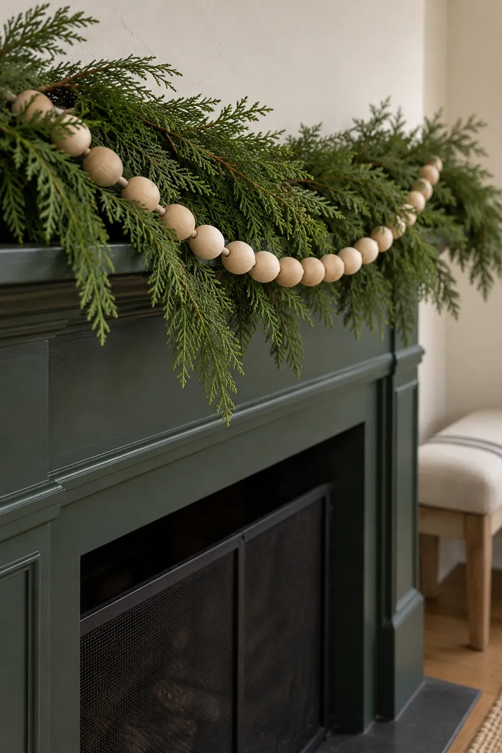 Drape a bead strand over the front for a Christmas mantel garland