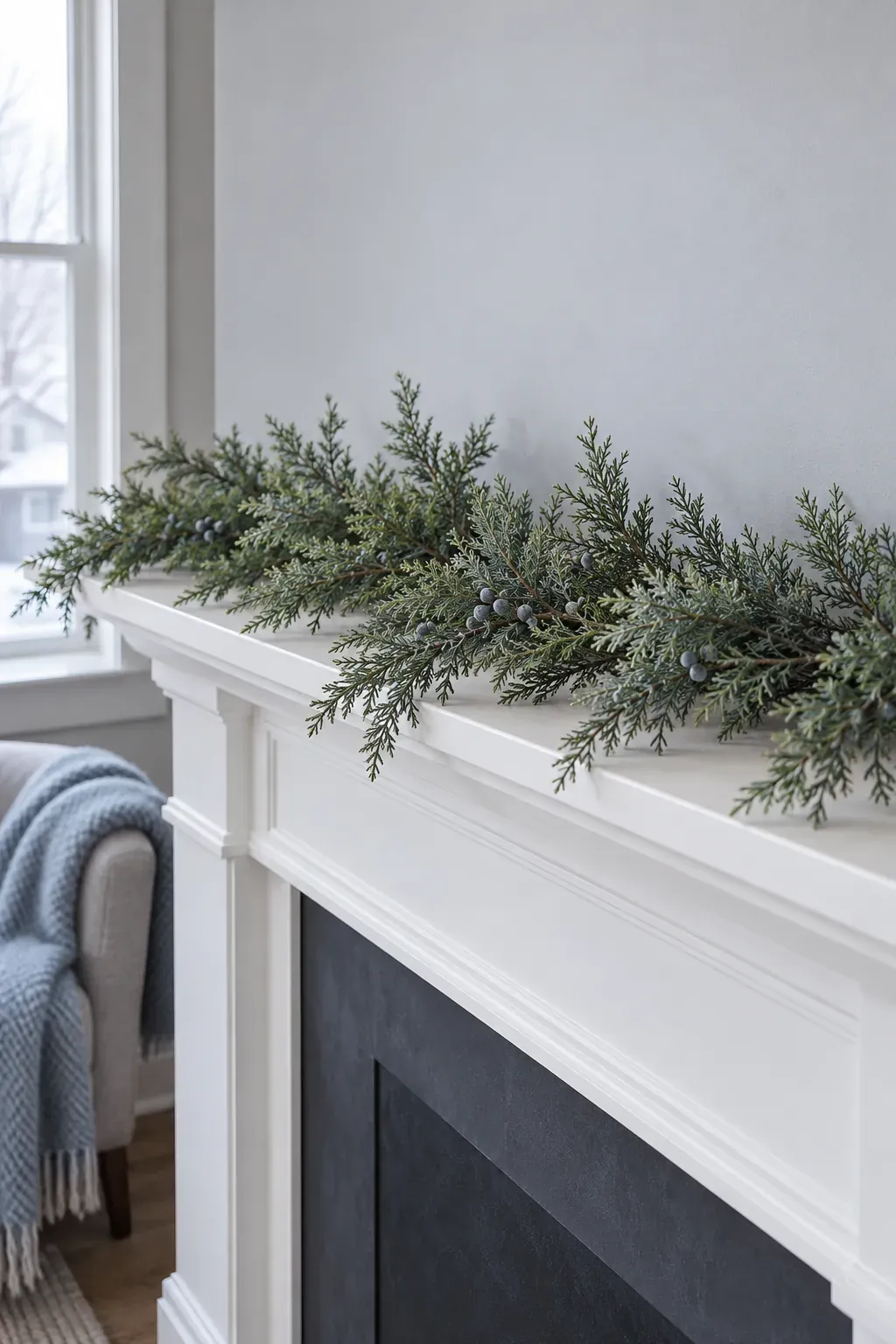 Give juniper its own quiet space for a Christmas mantel garland