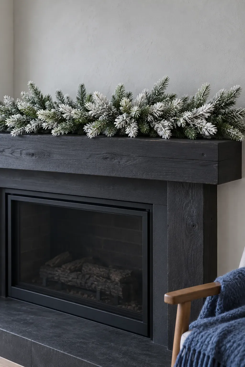 Use a lightly frosted strand as the main feature for a Christmas mantel garland