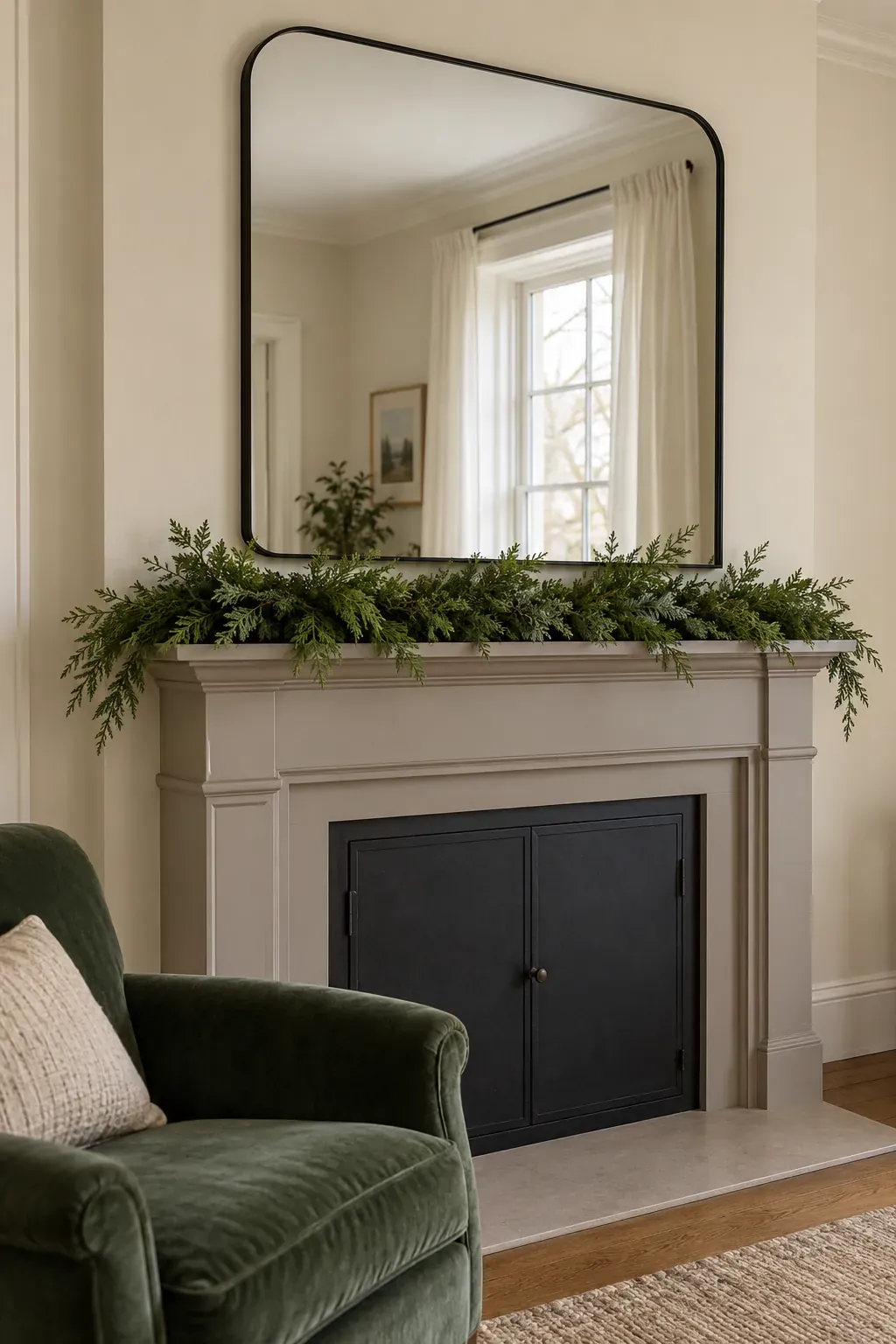 Leave room for a mirror to work for a Christmas mantel garland