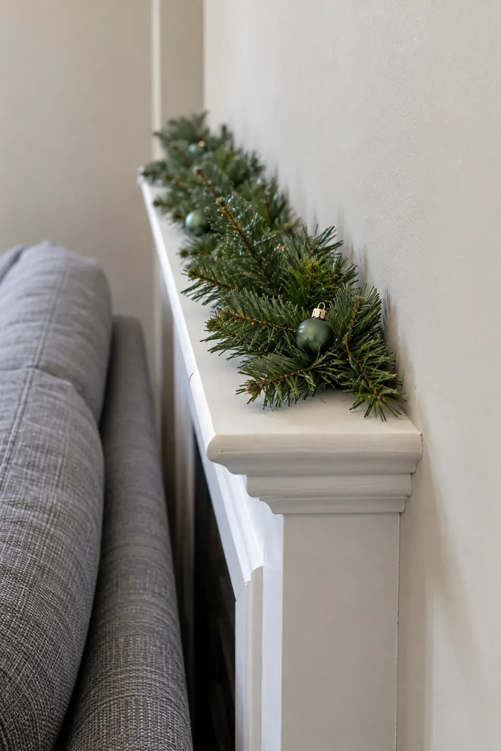 Make a slim garland for a shallow ledge for a Christmas mantel garland