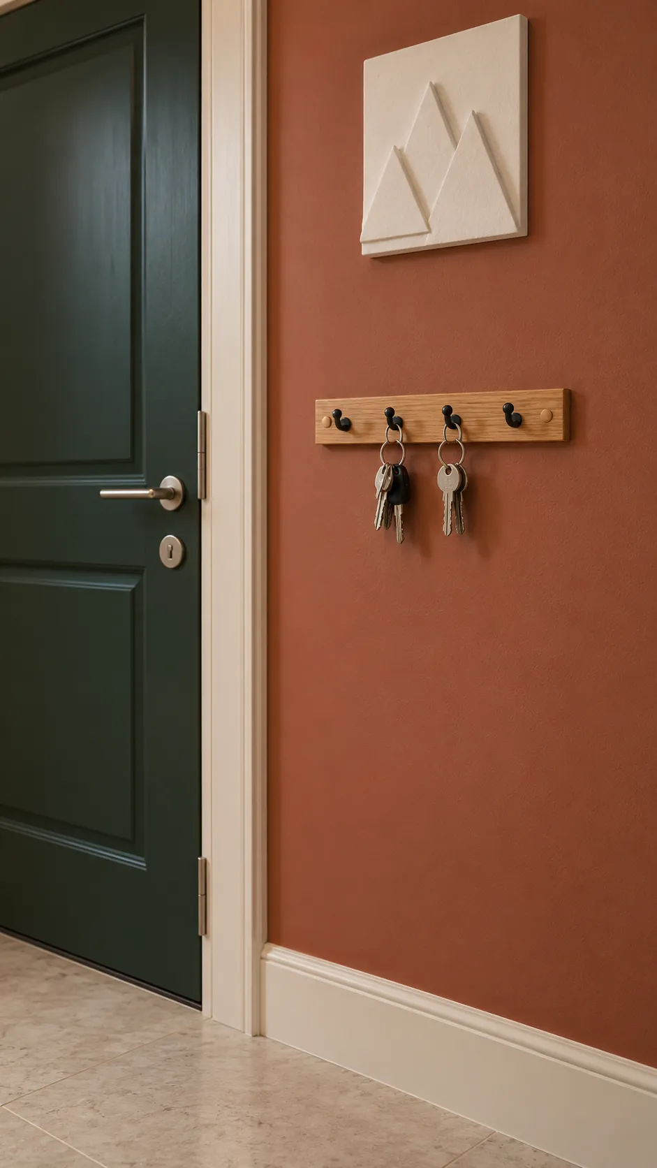 Short key rail fixed beside an apartment entry doorway