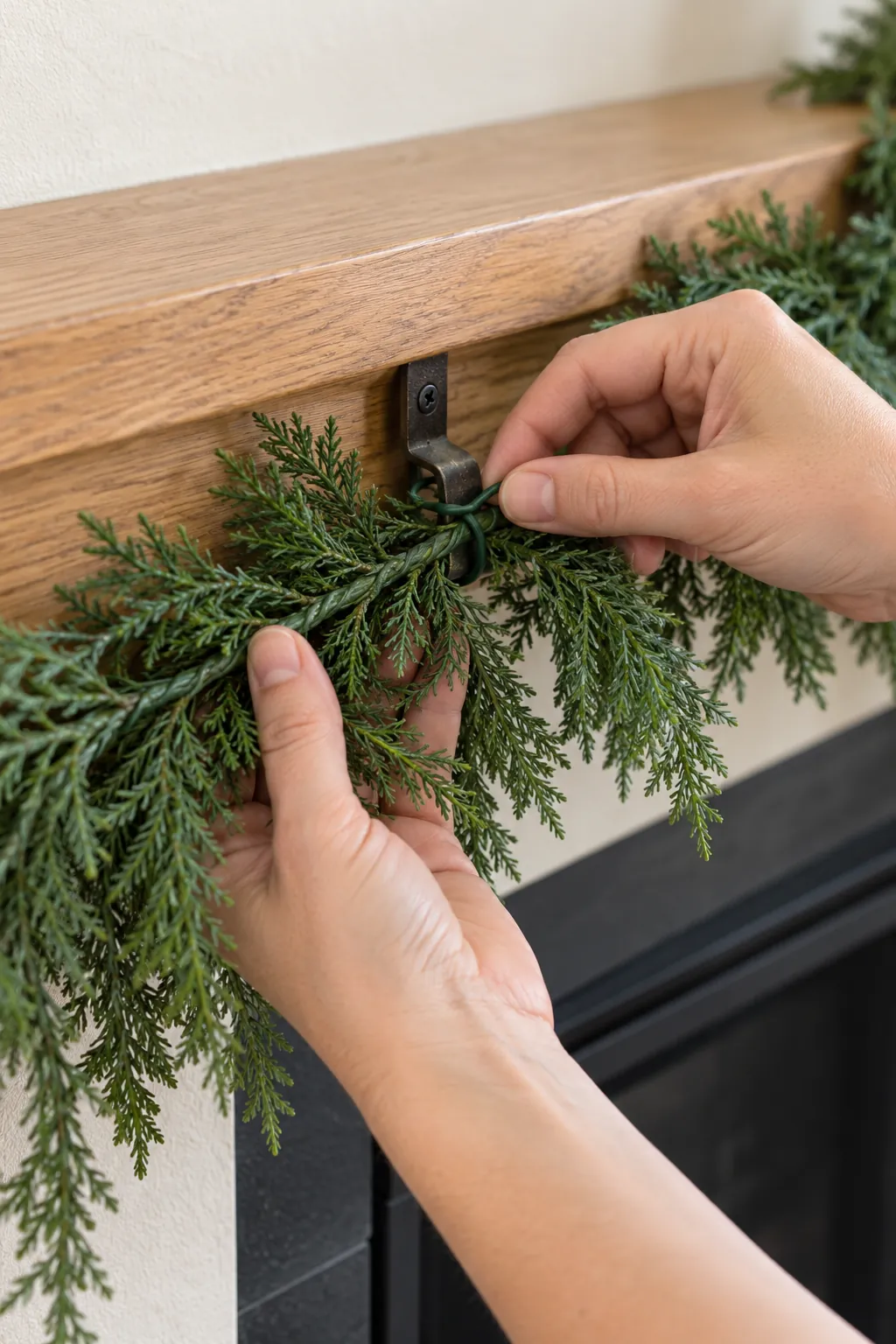 Attach the spine, then hide the ties for a secure mantel garland
