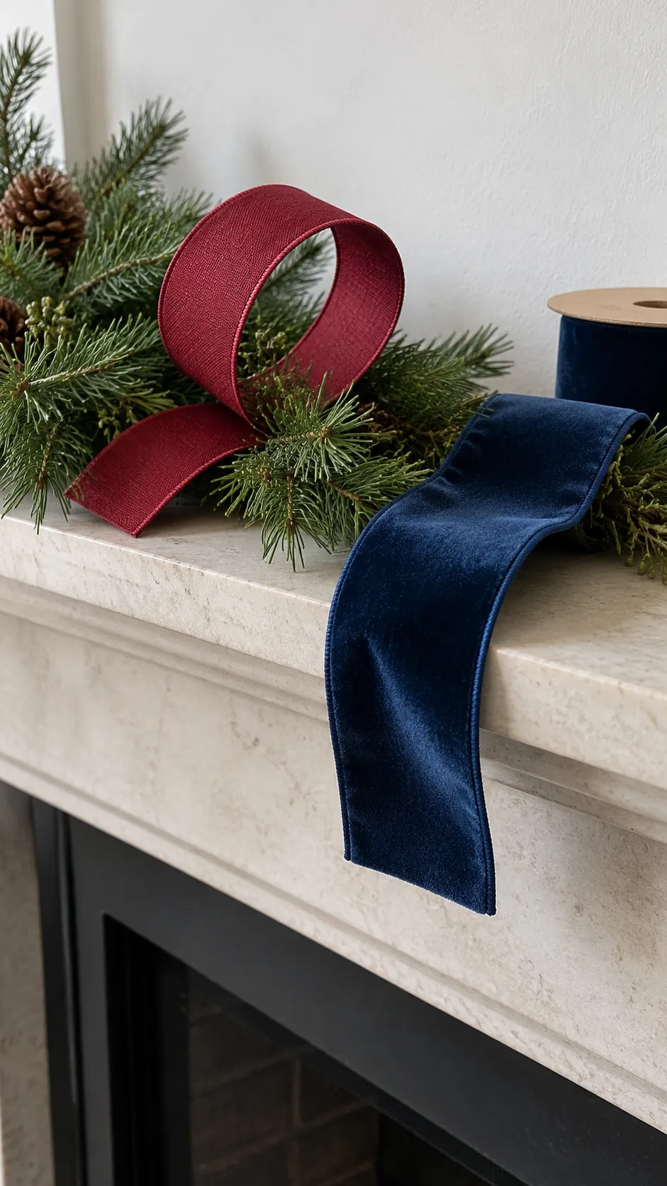 Choose ribbon by how you want it to fall for ribbon on mantel garland