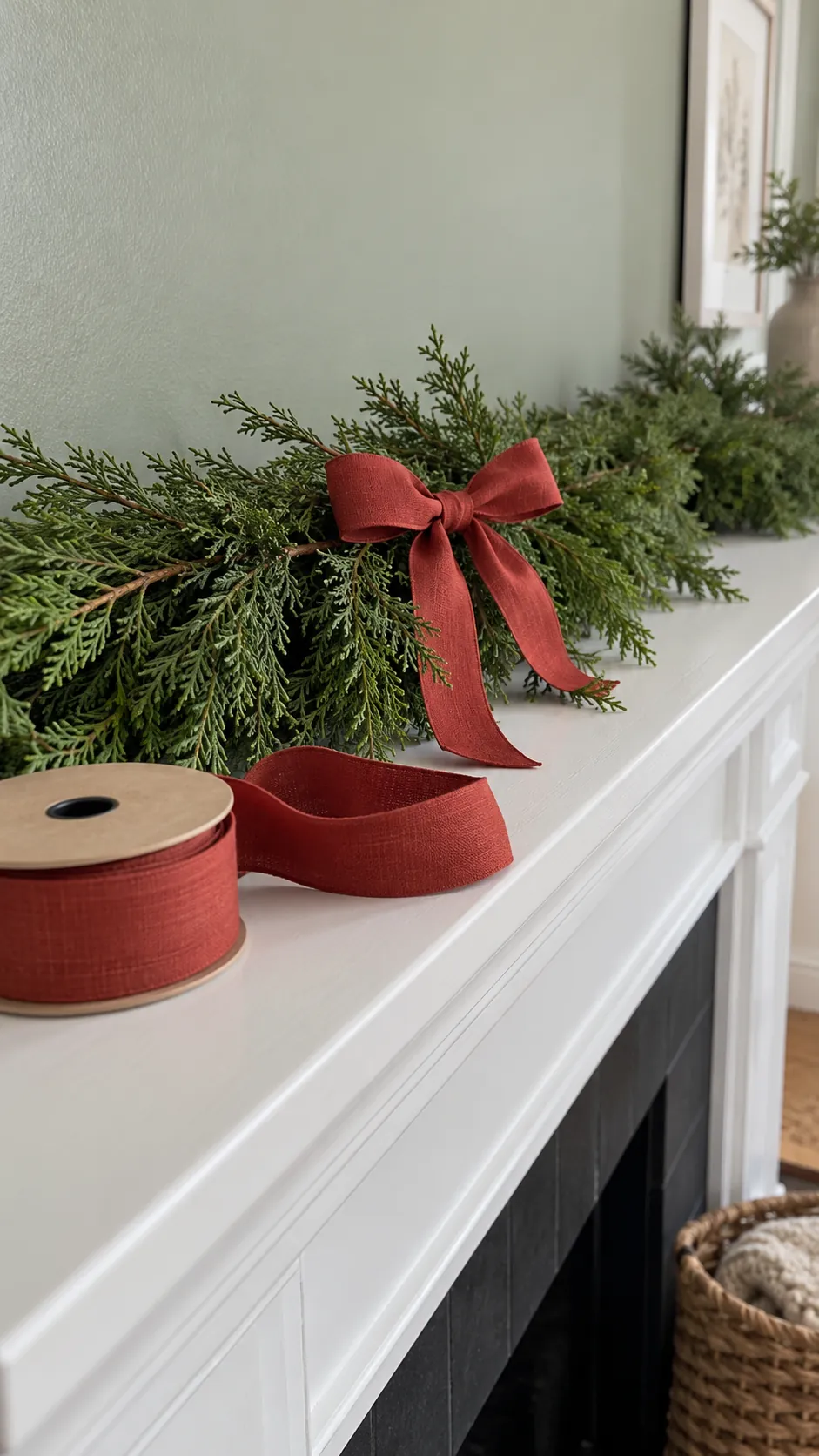 Plan a repeating rhythm before you cut for ribbon on mantel garland