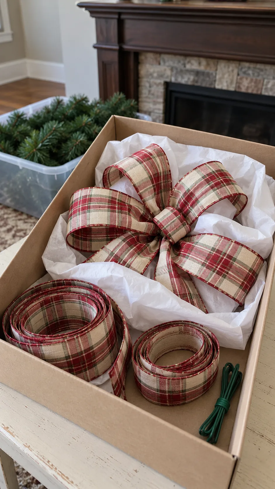 Correct flat loops and store the ribbon gently for ribbon on mantel garland