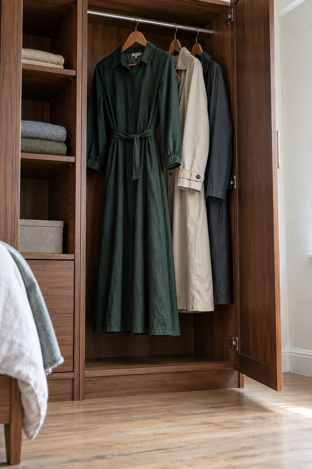 Keep one full height hanging bay in a small shared bedroom