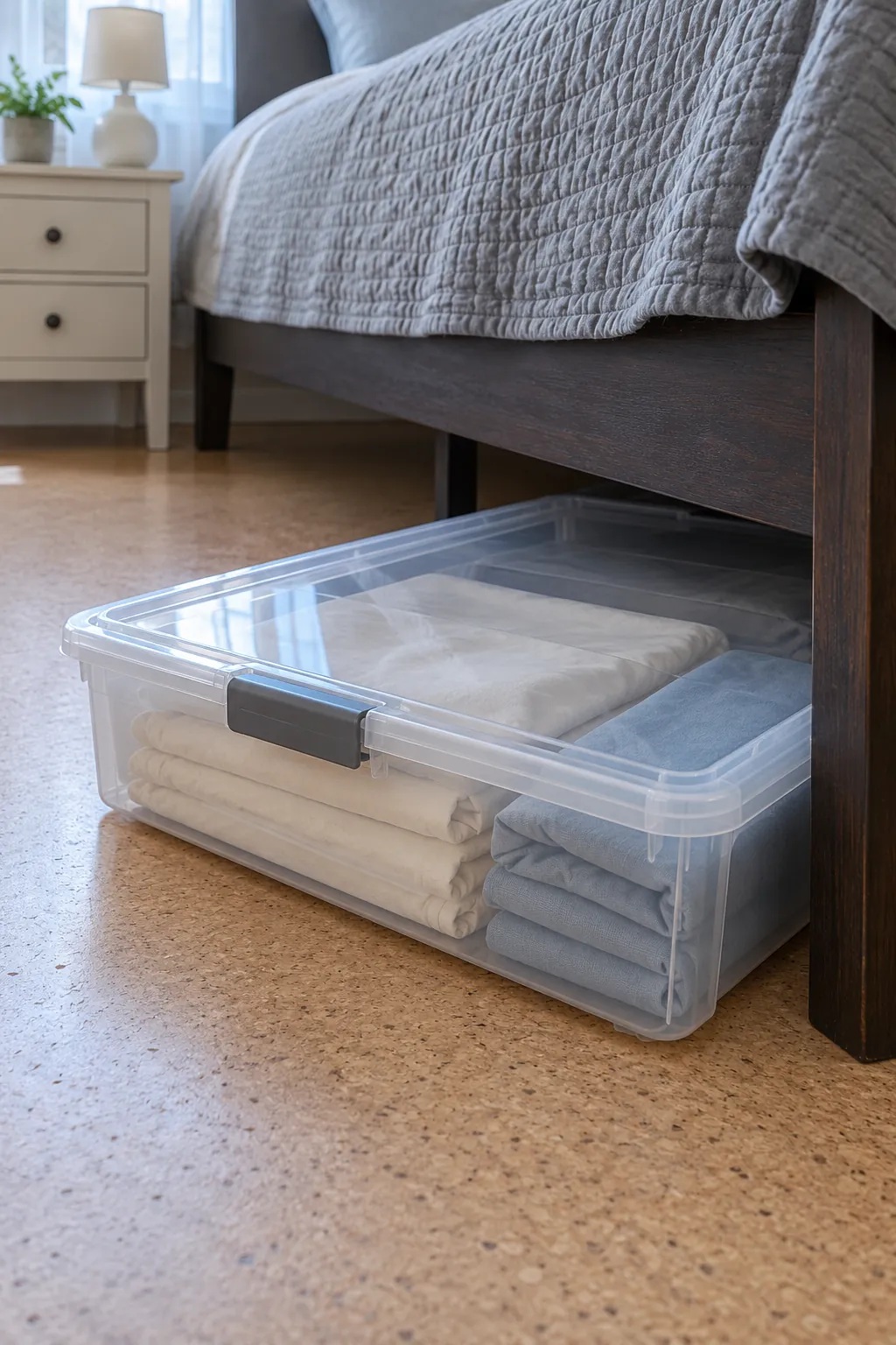 Reserve under bed space for spare bedding in a small shared bedroom
