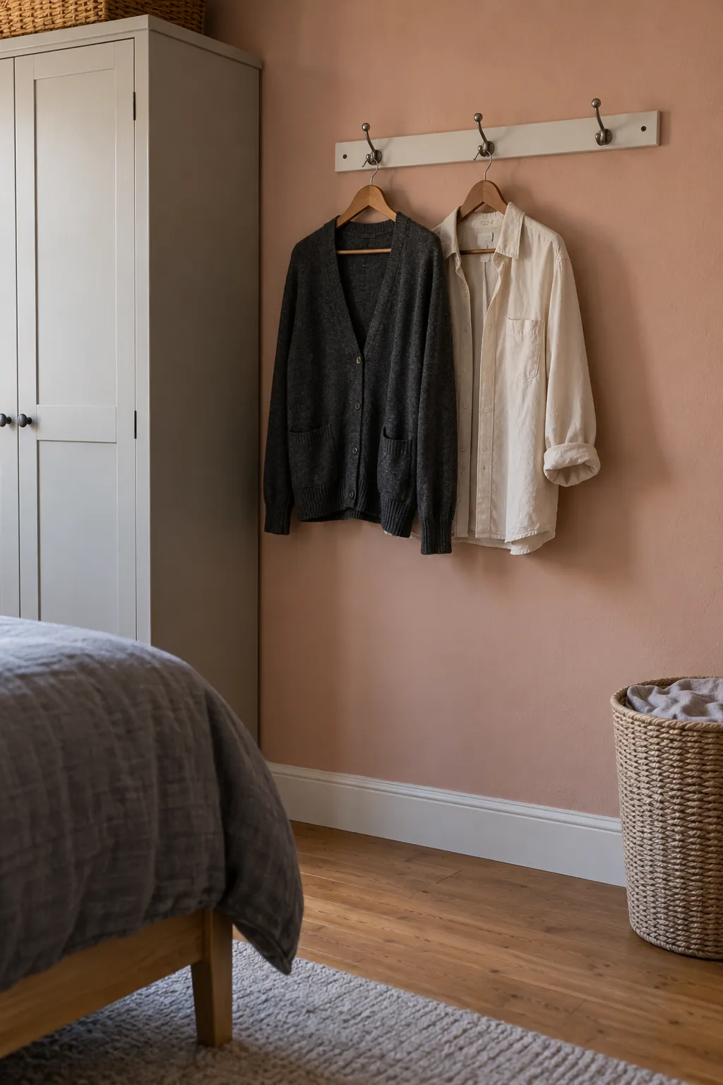 Create a small place for clothes worn once in a small shared bedroom
