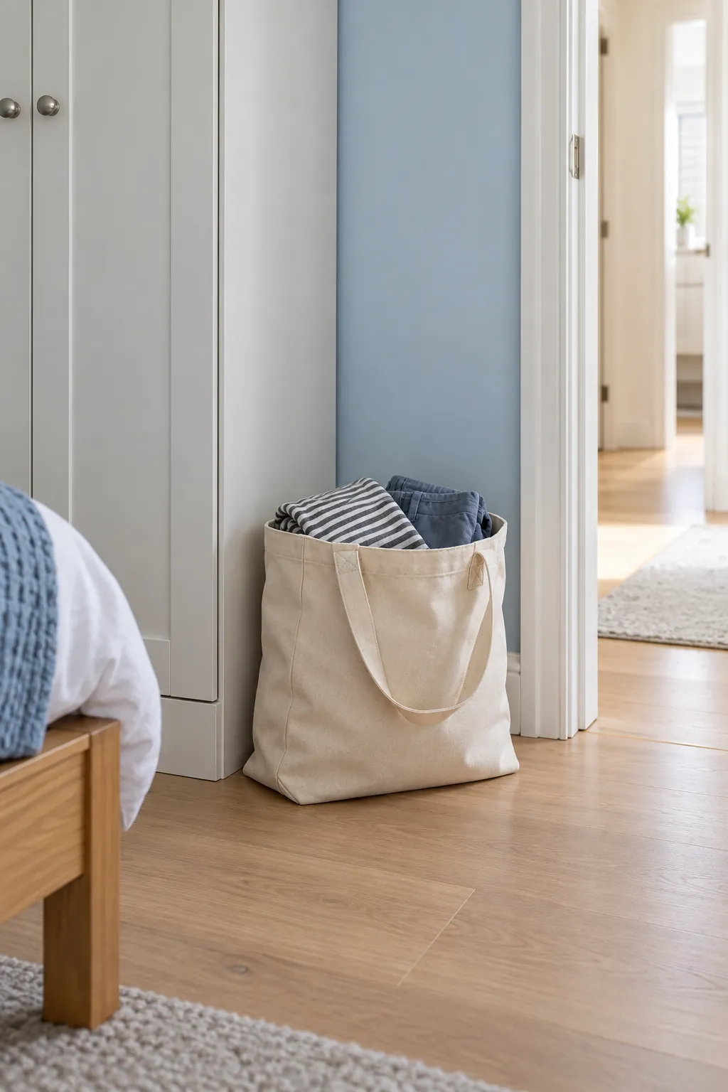 Keep a donation bag outside daily clothing zones in a small shared bedroom