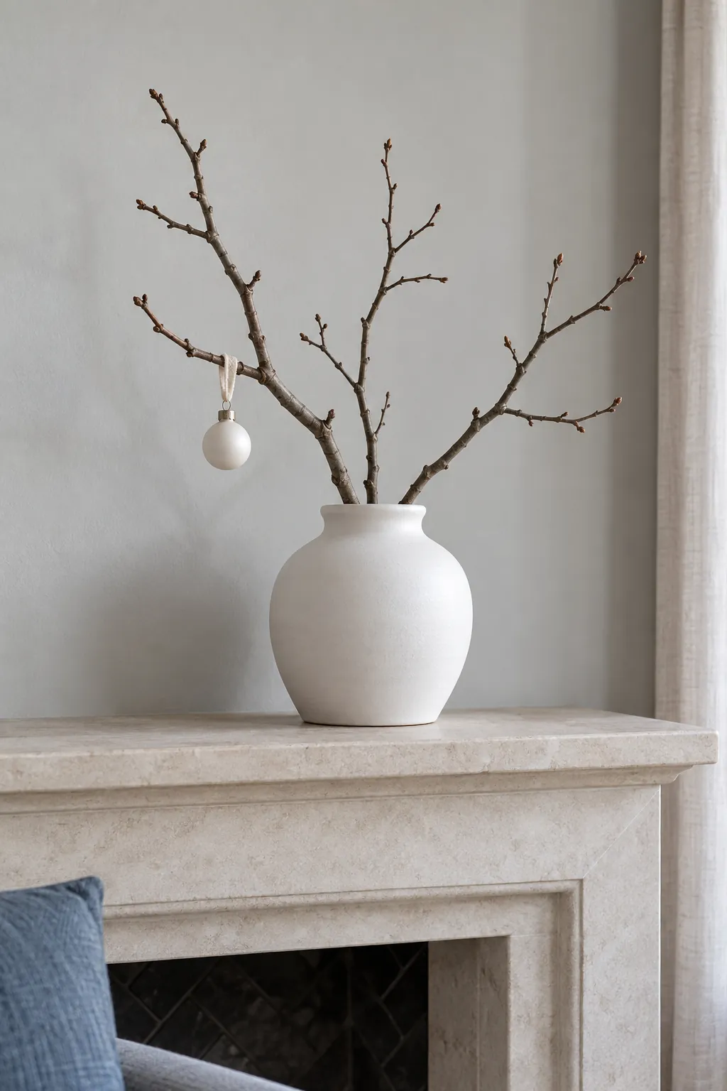 Keep a white vase for the rest of winter for white Christmas mantel decor