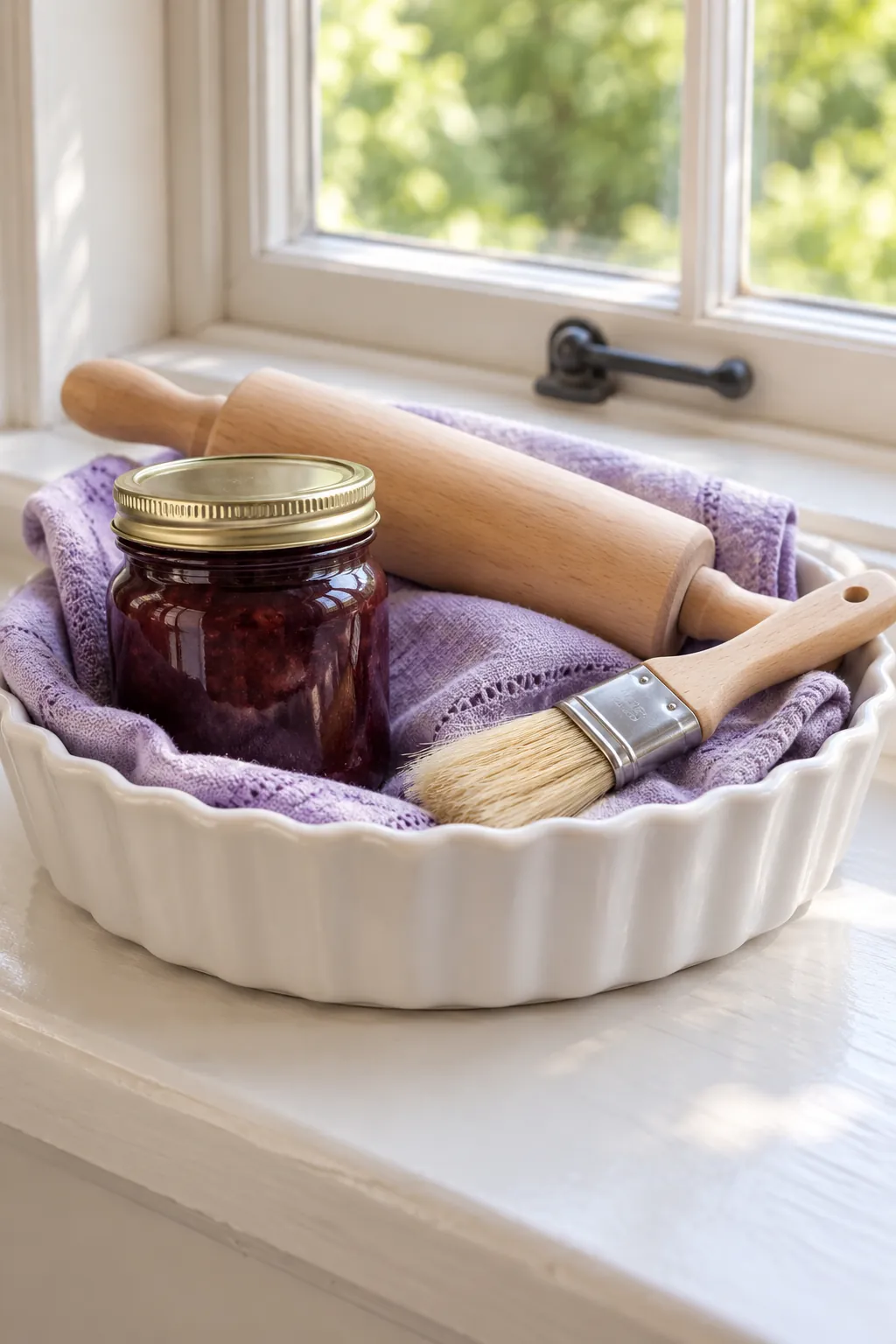 A Pie Dish With Pastry Tools