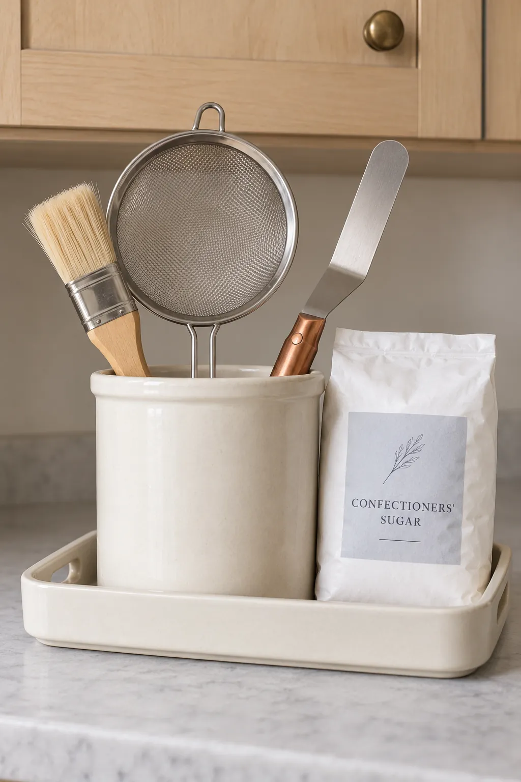 A Pastry Finishing Basket With Small Useful Tools