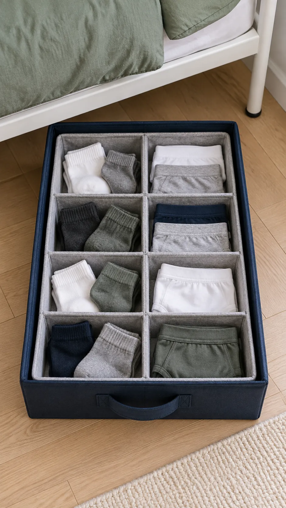 Add removable cells for socks and underwear for a small bedroom without a dresser