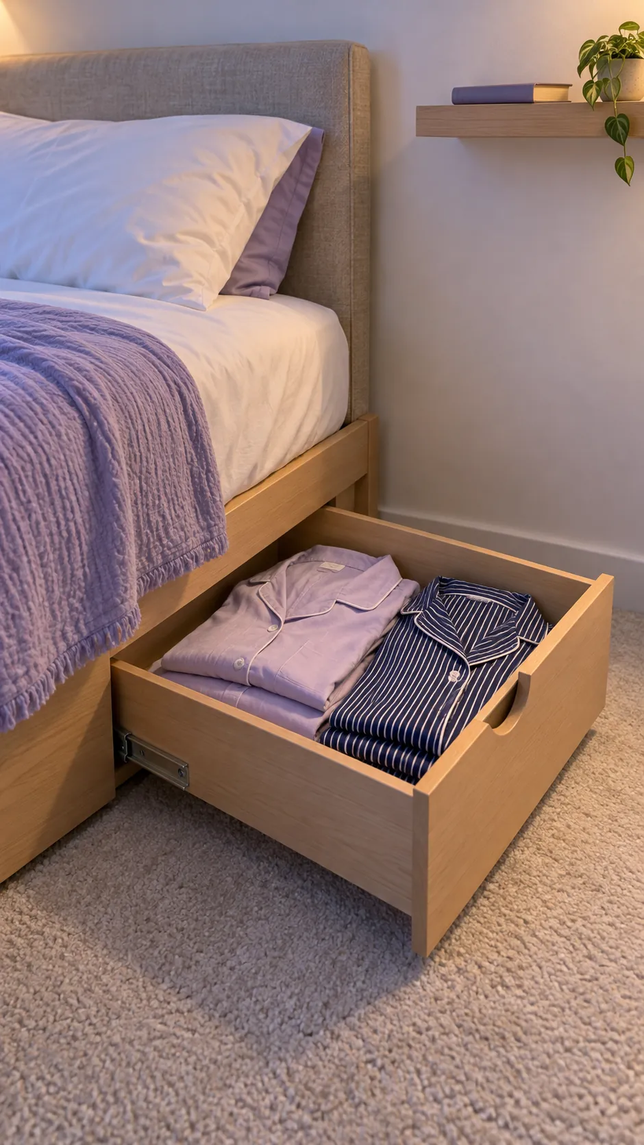 Keep sleepwear at the easiest edge for a small bedroom without a dresser