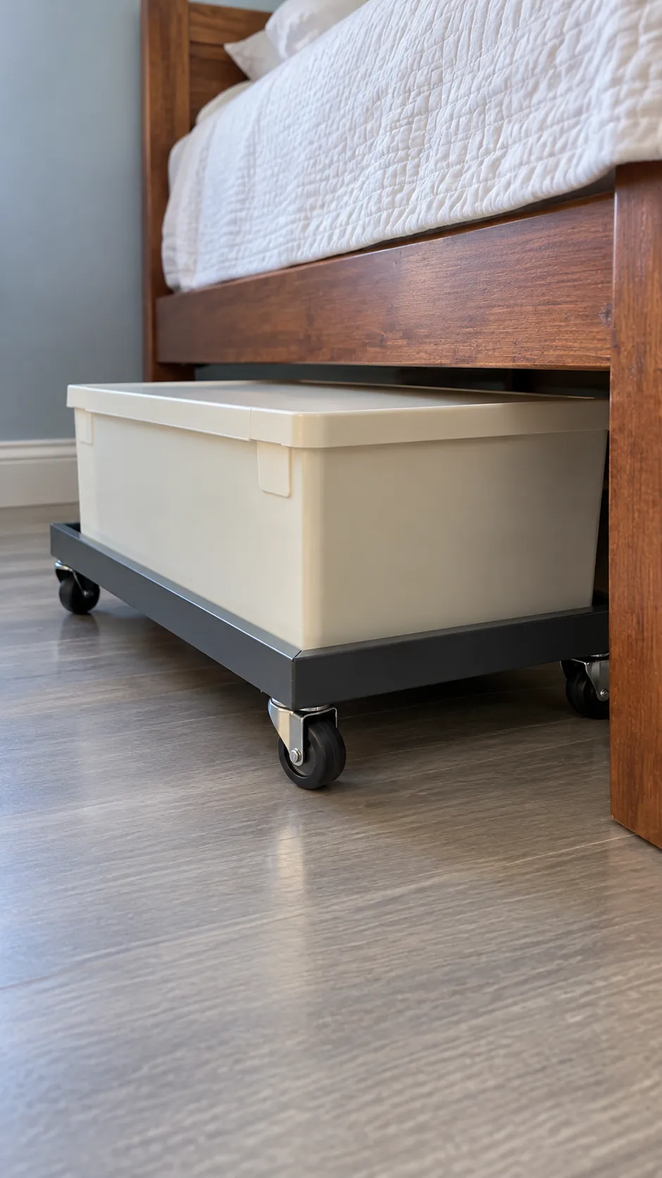 Set existing boxes on a suitable rolling platform for a small bedroom without a dresser