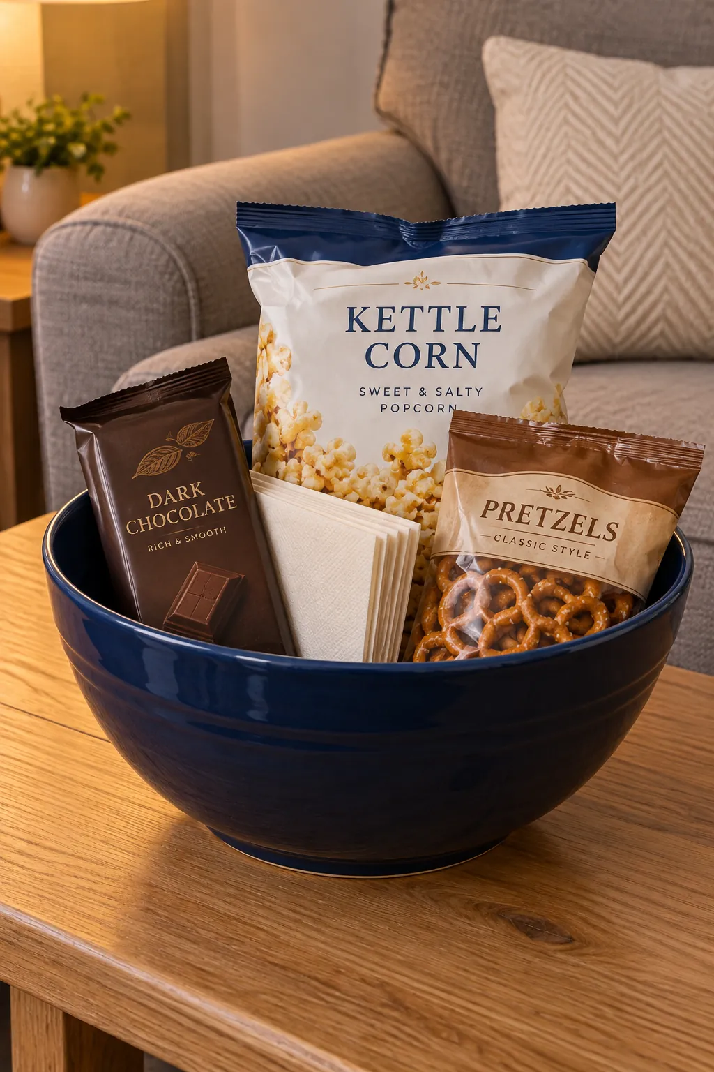 A Movie Night Basket With Crunch and Chocolate