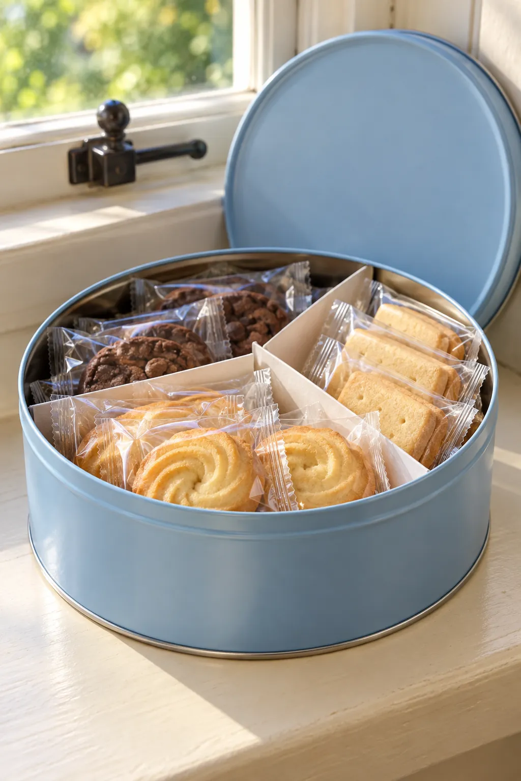 A Cookie Tin With Separate Flavors