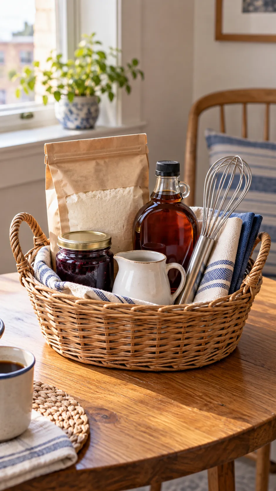 Pancake Morning Basket arranged as a practical breakfast gift
