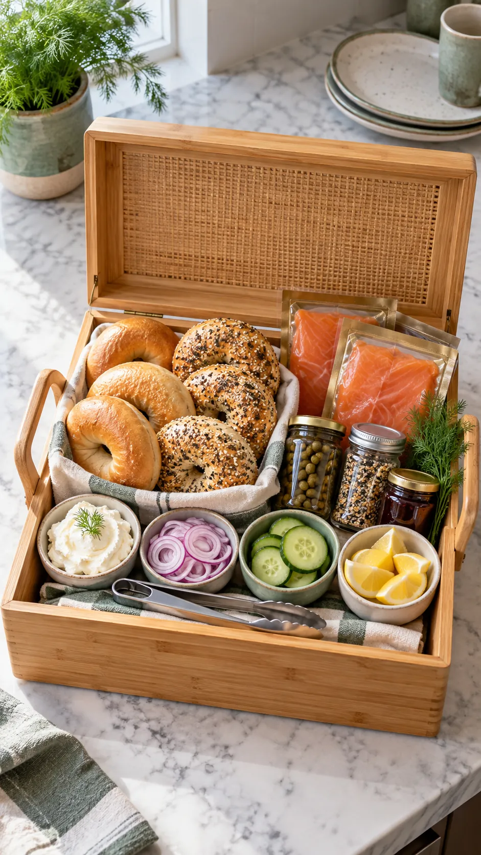 Build Your Own Bagel Bar arranged as a practical breakfast gift