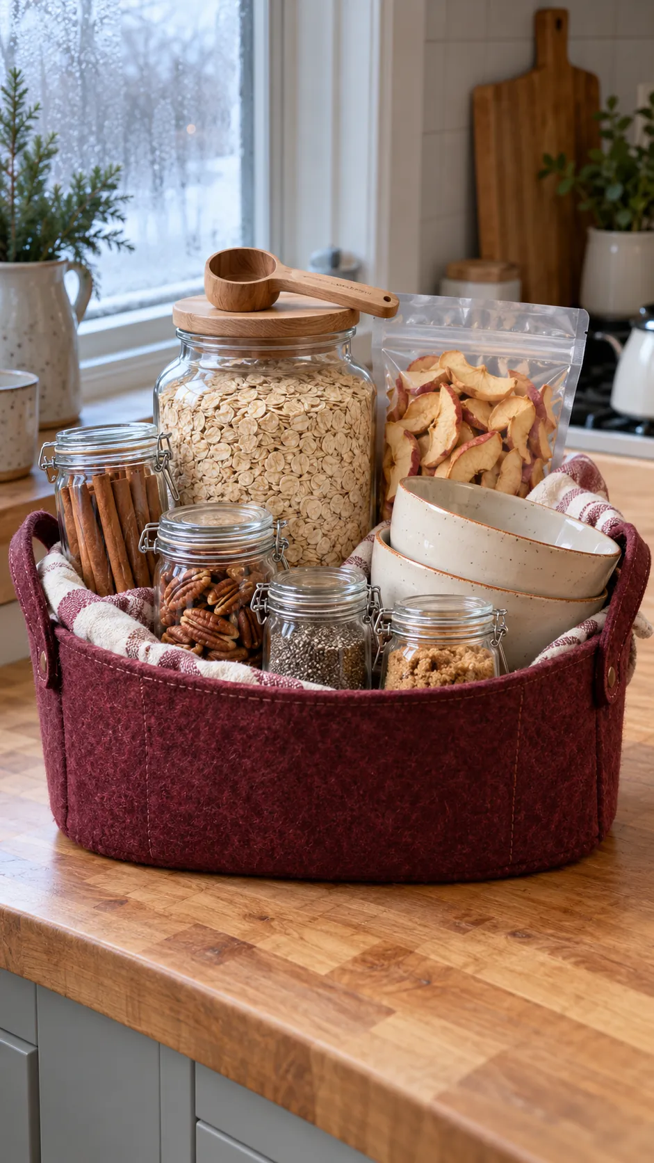 Cozy Oatmeal Basket arranged as a practical breakfast gift