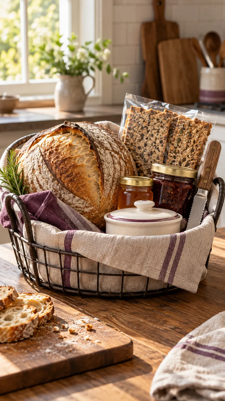 Artisan Bread Breakfast Basket arranged as a practical breakfast gift