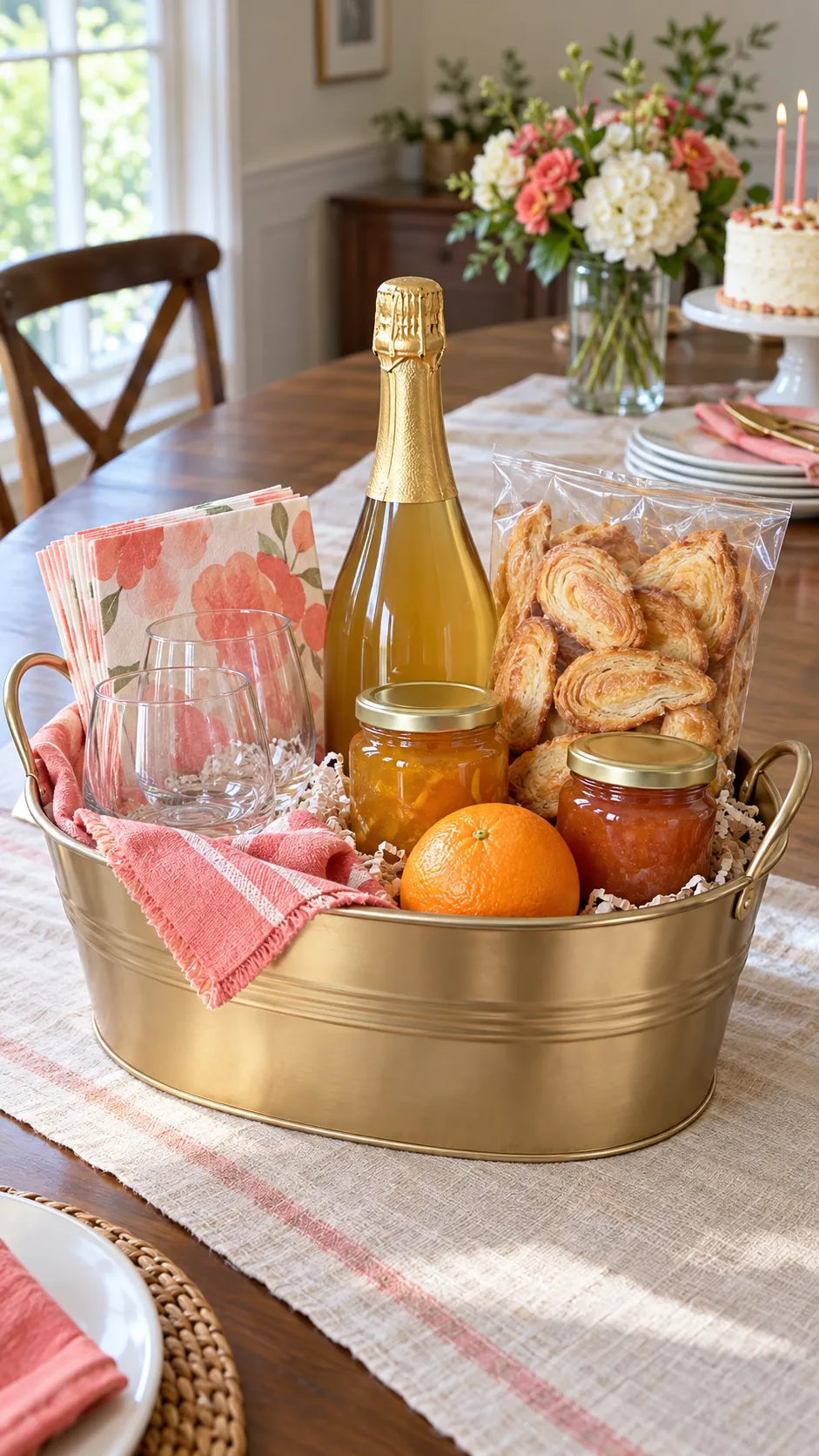 Celebration Brunch Basket arranged as a practical breakfast gift