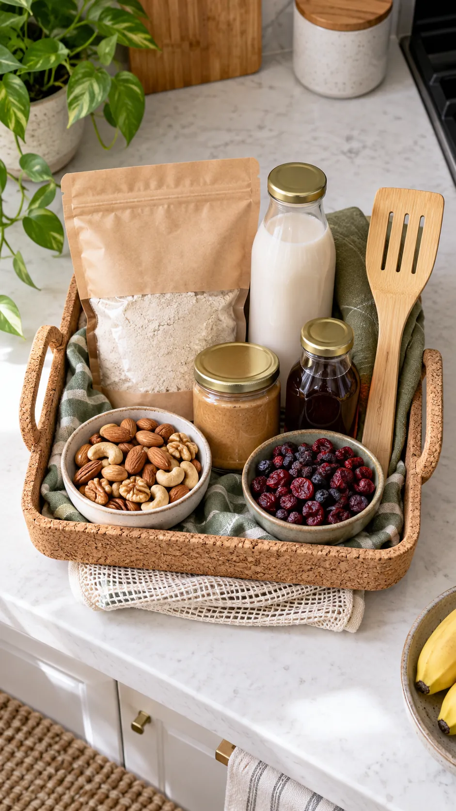 Plant Based Breakfast Basket arranged as a practical breakfast gift