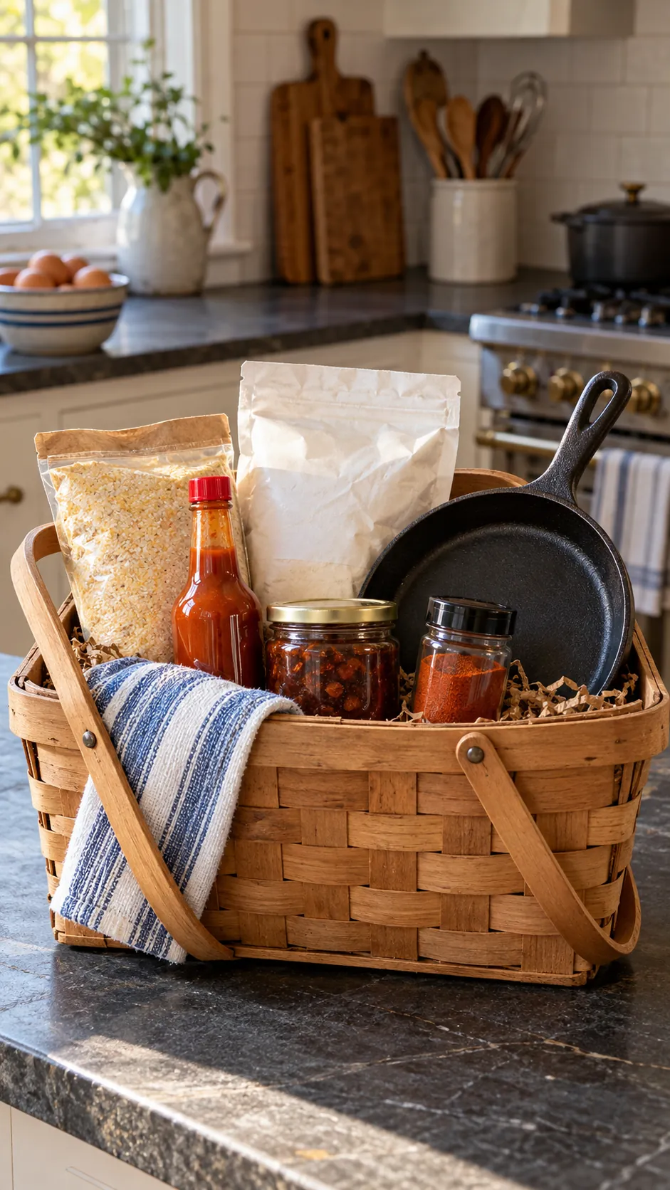 Savory Breakfast Basket arranged as a practical breakfast gift