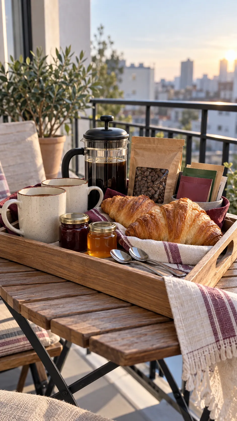 Breakfast For Two Basket arranged as a practical breakfast gift