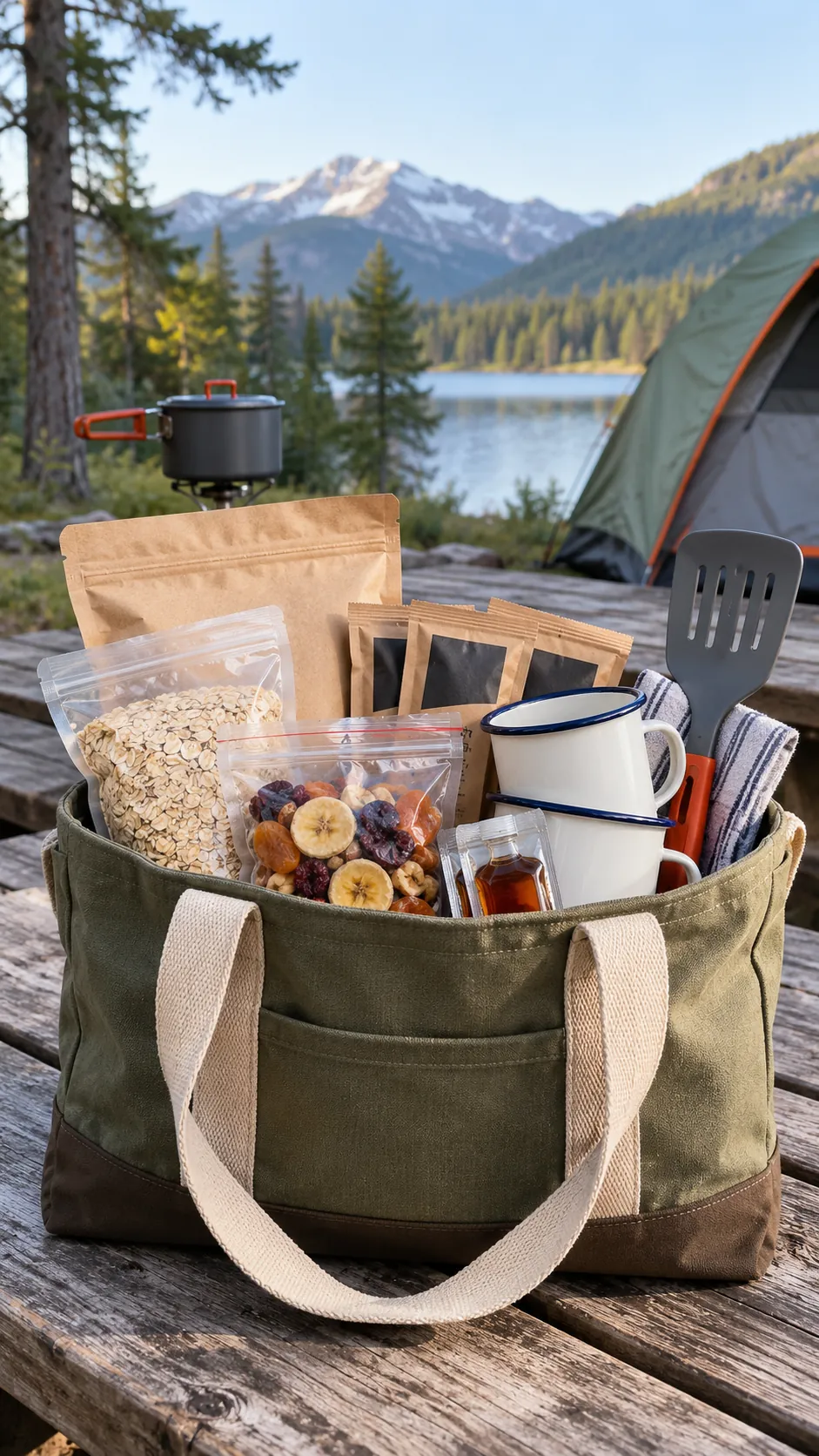 Camp Breakfast Basket arranged as a practical breakfast gift