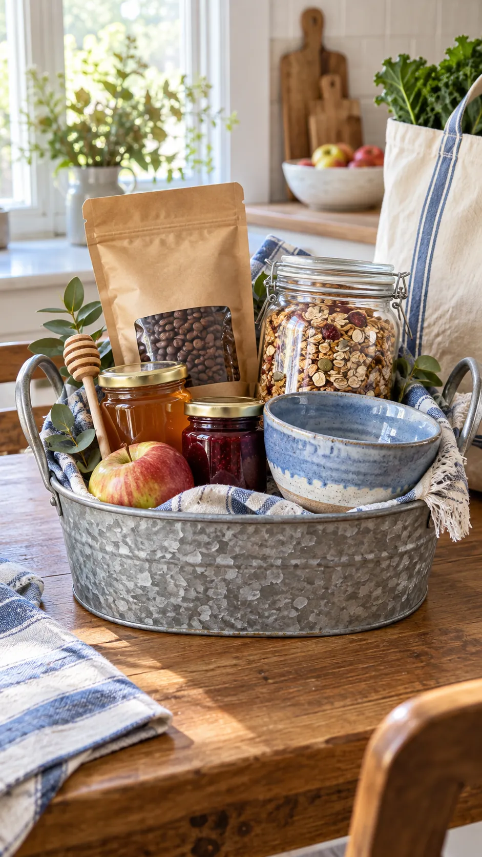 Local Market Breakfast Basket arranged as a practical breakfast gift