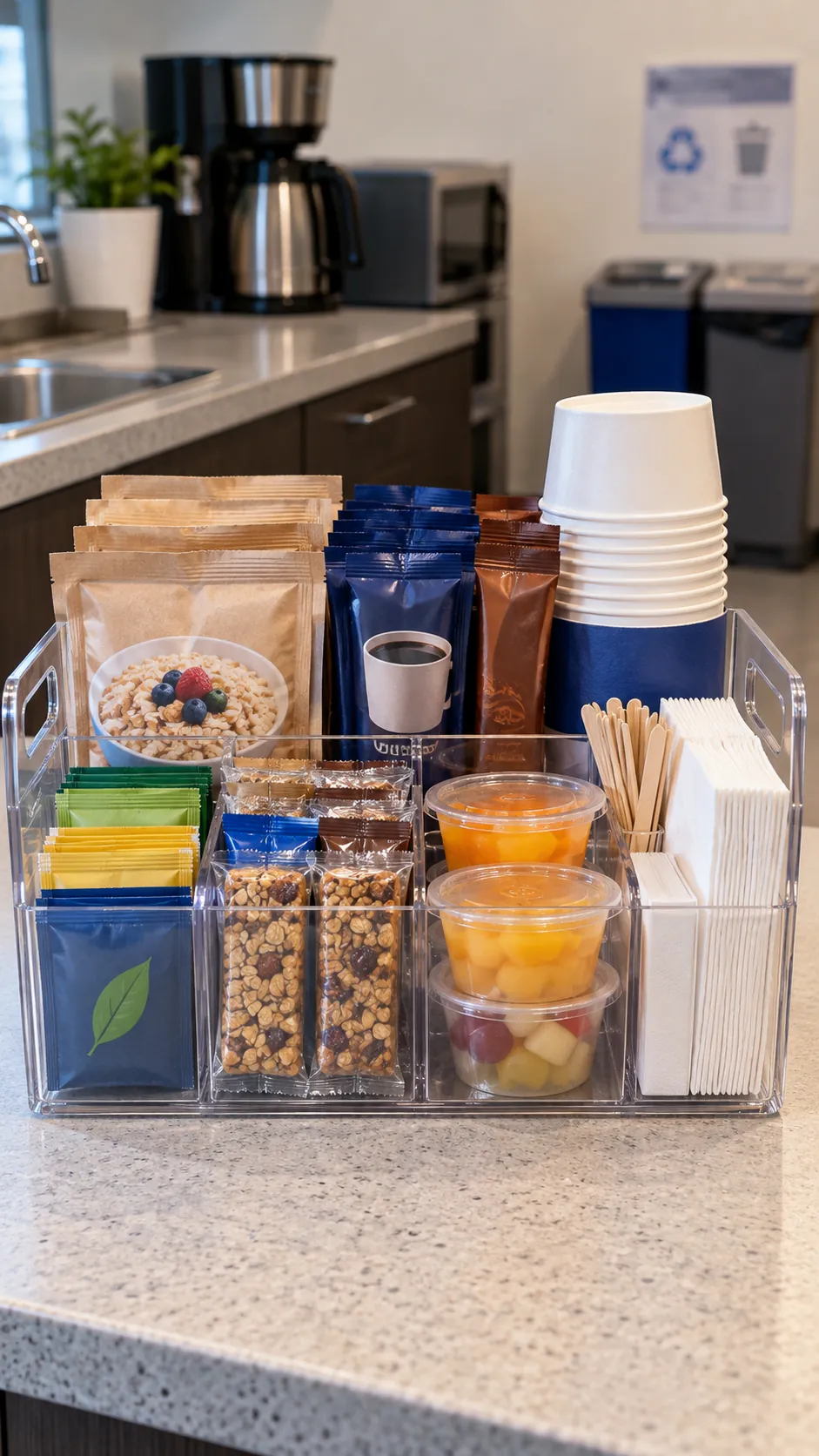 Office Breakfast Basket arranged as a practical breakfast gift