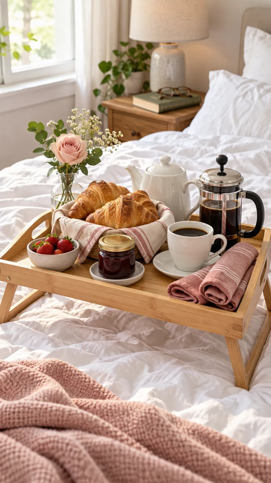 Breakfast In Bed Basket arranged as a practical breakfast gift