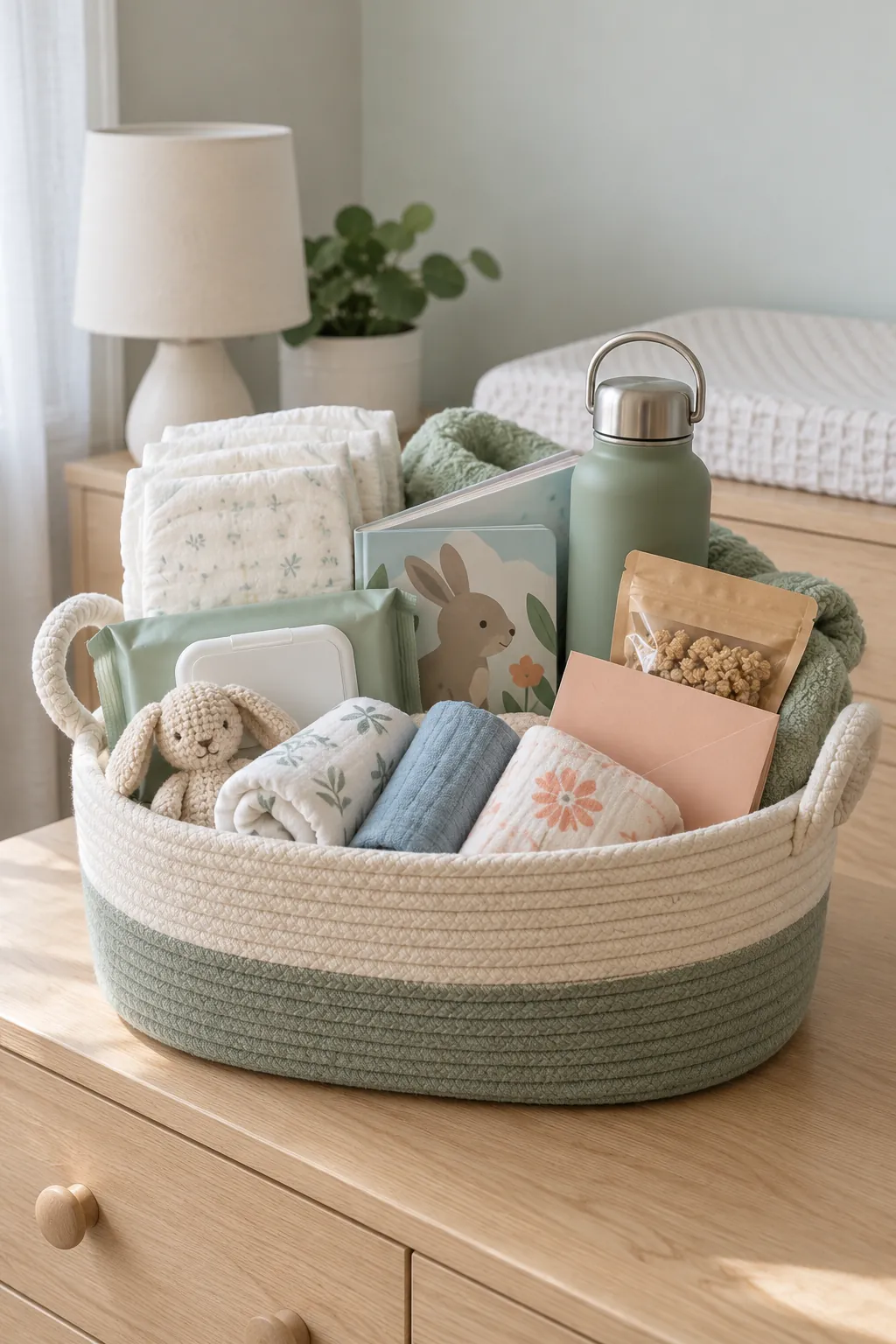 Practical baby shower gift basket with newborn and parent essentials